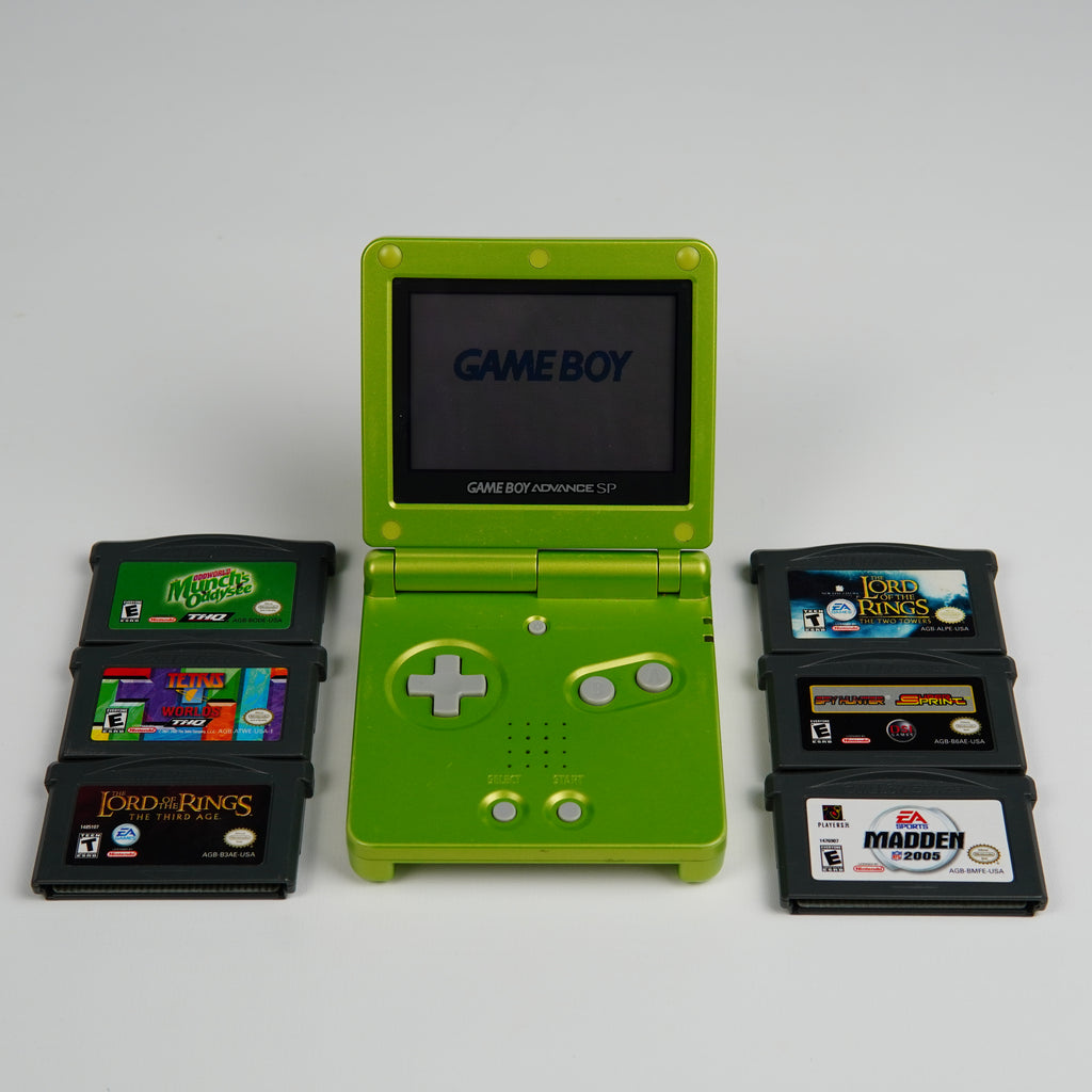 Gameboy Advance SP System Lime Green + Charger + 6 Games!